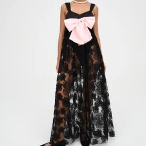 For Love And Lemons Black Lace Maxi Dress with Pink Bow